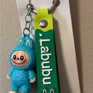 Labubu Blue Character Keychain with Green Strap